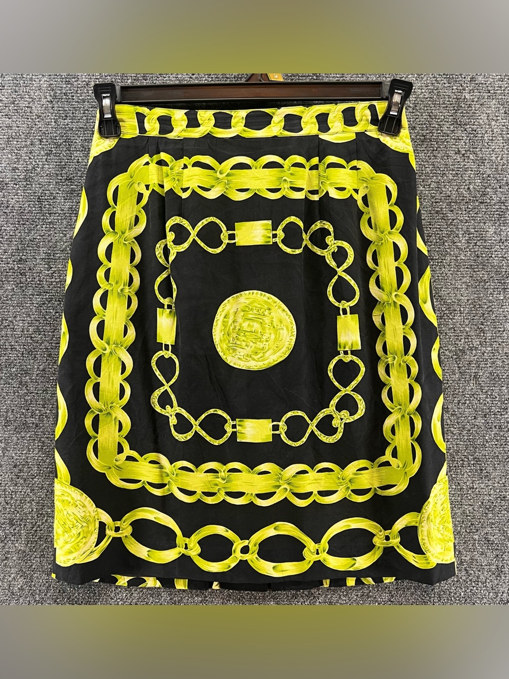 VTG Cellina Yoon 100% Silk Skirt Small Chain Link Green/Black Versace-esque Luxe